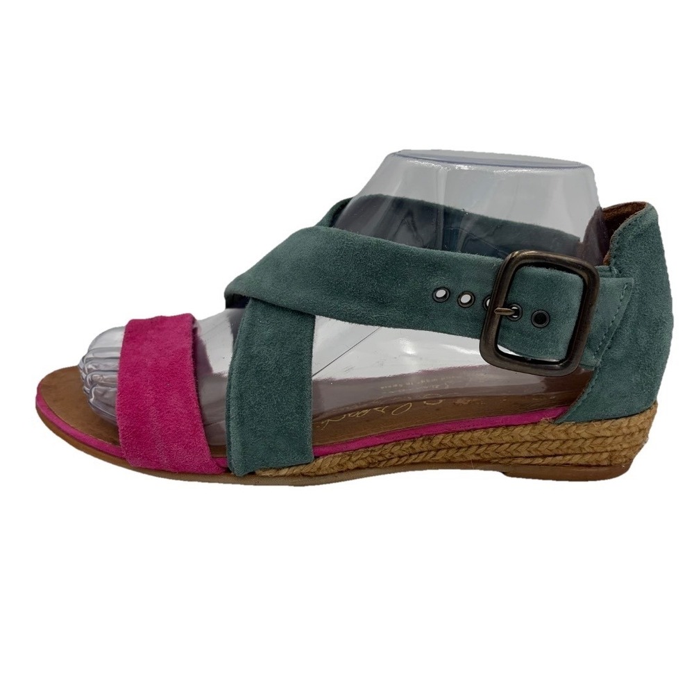 Suede Espadrille Sandals Flats Teal Pink Colorblock Artsy Spain Women 6-6.5 READ